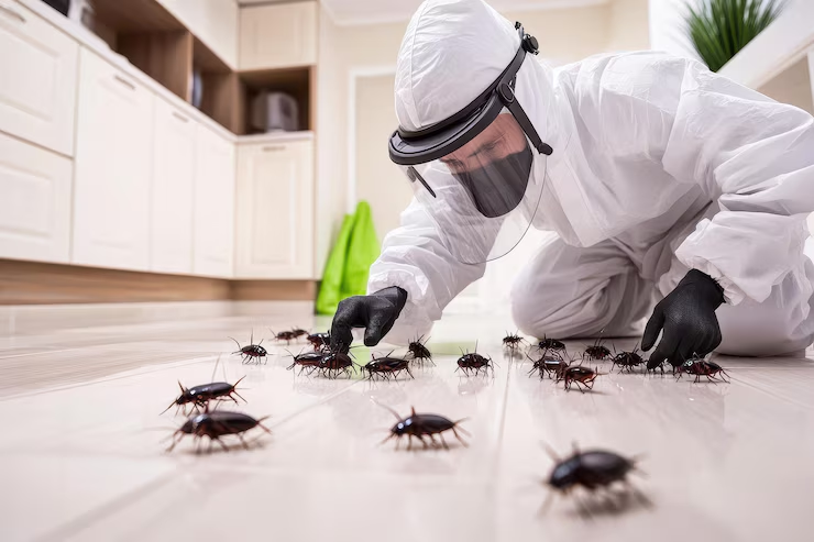 a close up of a cockroach on the ground